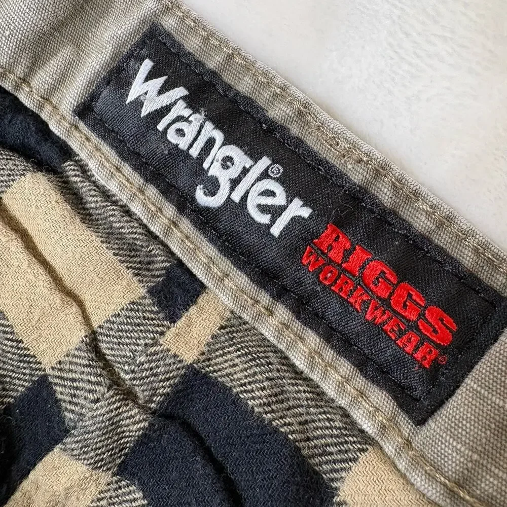 Wrangler Riggs Workwear Flannel Lined Cargo Pants Fits 35x34 Tan Brown Utility